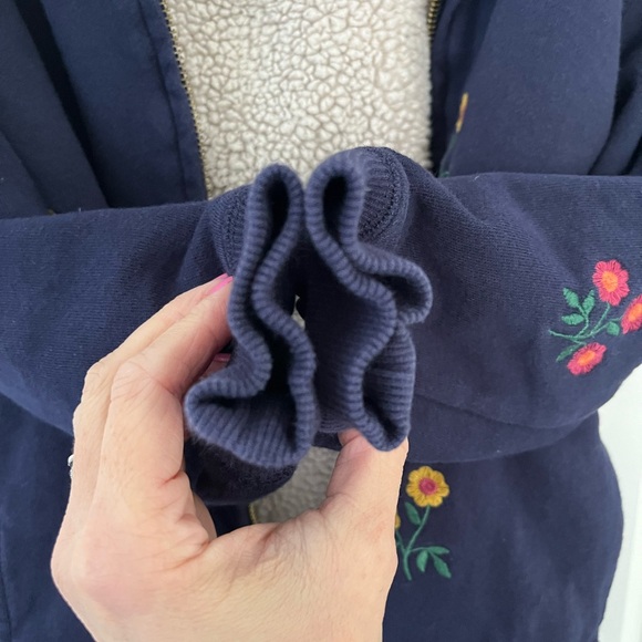Mini Boden Embroidered Shaggy lined hoodie, Navy floral, 7-8. - Picture 7 of 8